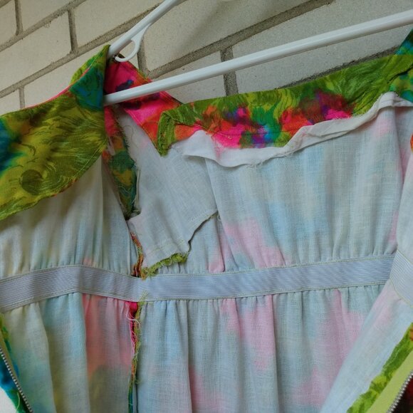 Vintage Mod Mini Dress Handmade Hawaiian Psychedelic Floral Handmade 32"B Small - Picture 11 of 12